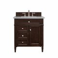 James Martin Vanities Brittany 30in Single Vanity, Burnished Mahogany, w/ 3 CM Eternal Serena Quartz Top 650-V30-BNM-3ESR